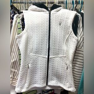 SPYDER WHITE CORE SWEATER VEST with BLACK FAUX-FUR TRIM